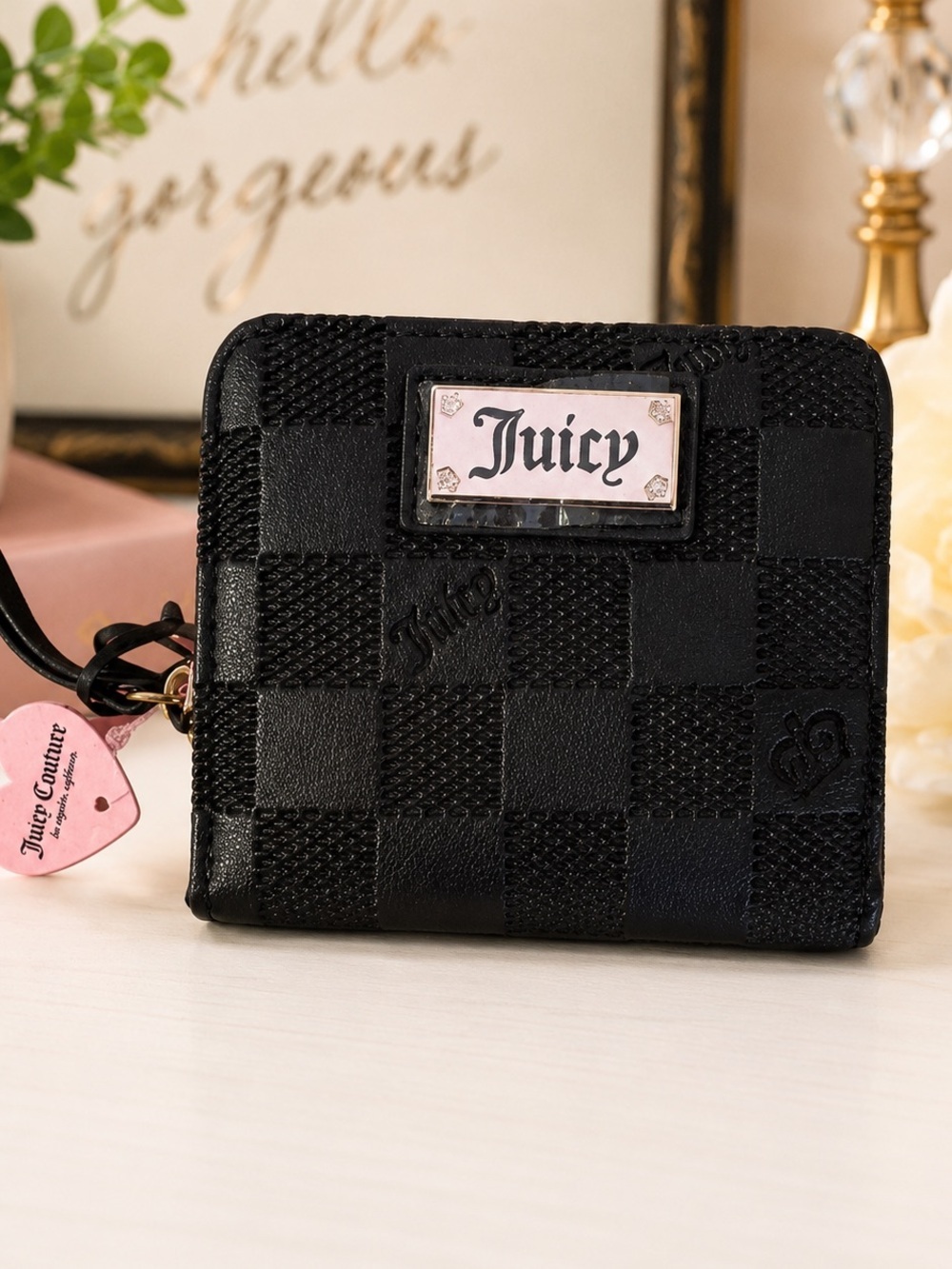 Juicy Couture Black Checkered Wallet Coin Purse Y2K